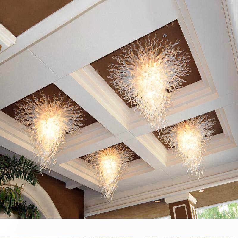 White Glass Flower Ceiling Light Murano Chandelier LED Light Modern Design Hotel Home Decoration Style Hand Blown Glass Ceiling Light
