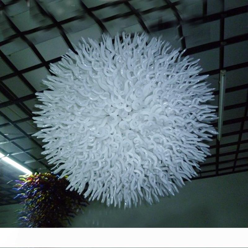 White pendant lights crafted from handmade Murano glass, featuring round ball chandeliers ideal for living rooms, restaurants, and hotels with LED sphere art lighting