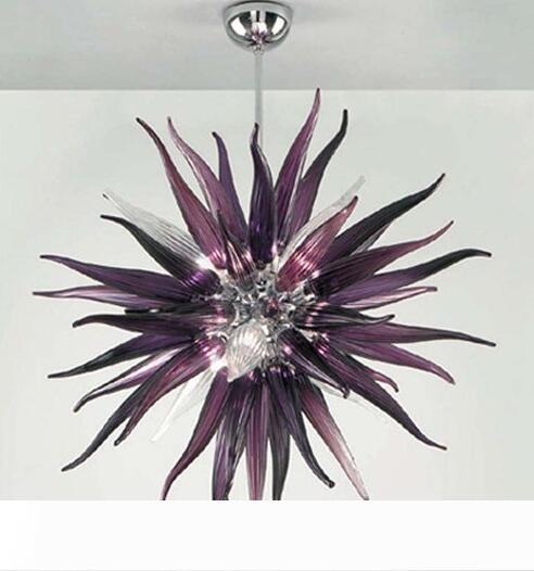 Wholesale Dark Purple Hand-Blown Murano Glass LED Chandelier with Round Crystal Design