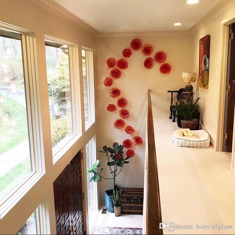 Wholesale handcrafted Murano glass decorative plates in red-orange tangerine hues for hotel, villa, library, and home decor