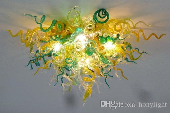 Wholesale LED chandelier with handcrafted Murano glass in green and yellow, Italian-style ceiling light