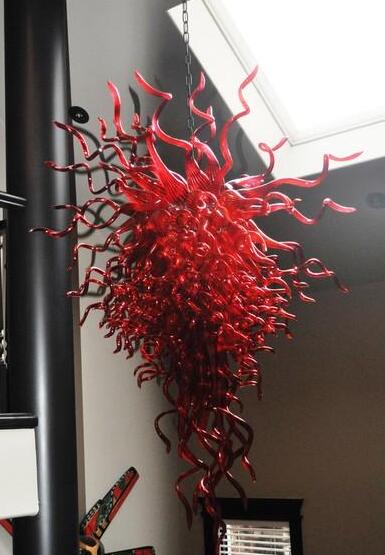 Wholesale LED chandeliers with red Murano glass for restaurants and high ceilings