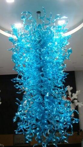 Wholesale oversized modern blue chandeliers featuring handcrafted Murano glass with LED bulbs, ideal for large hotel lobby pendant lighting