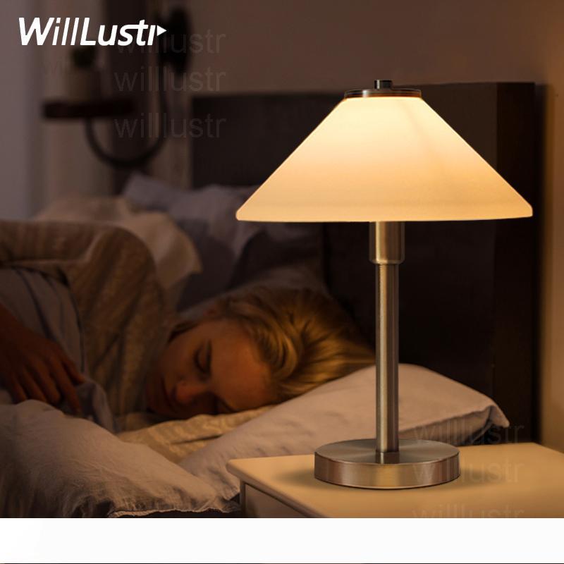 Willlustr modern white shade table lamp with frosted glass for bedside or desk reading in study or bedroom