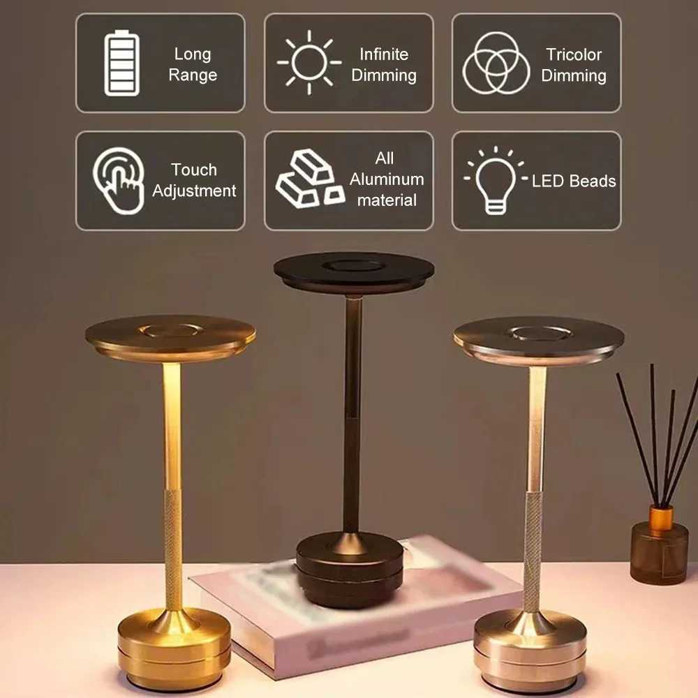 Wireless dimmable decorative table lamp with classic retro design, portable and rechargeable via touch control