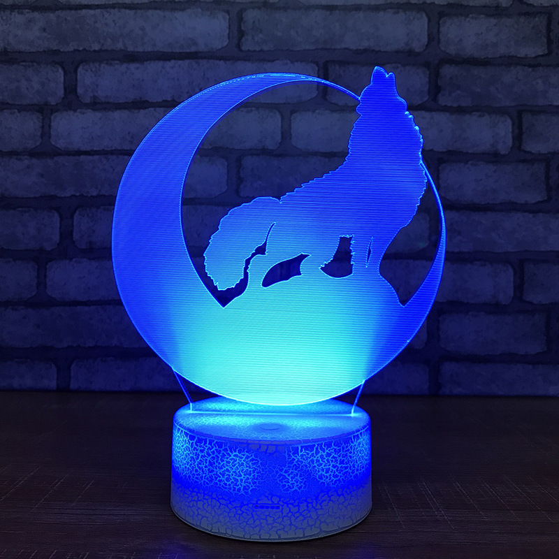 Wolf 3D Acrylic LED Night Light with Touch Control for 7-Color Changing Desk and Party Decoration