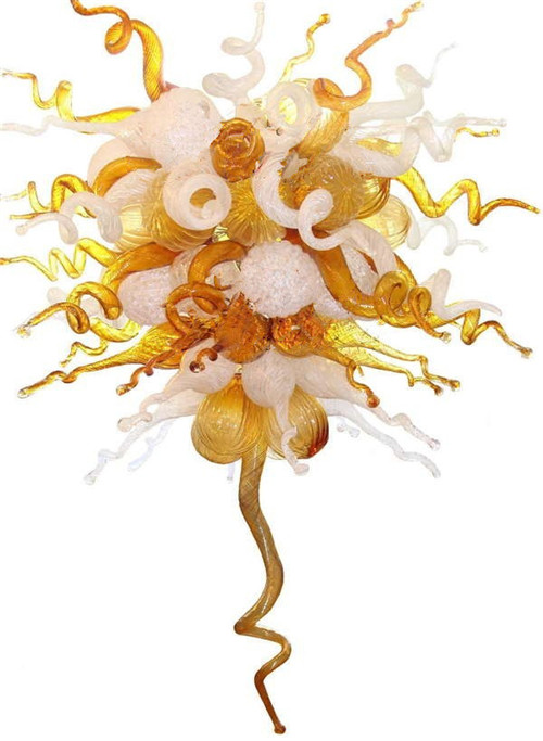Yellow and white small pure-colored Murano glass chandelier for decorative art, smart lighting for hotels and living rooms