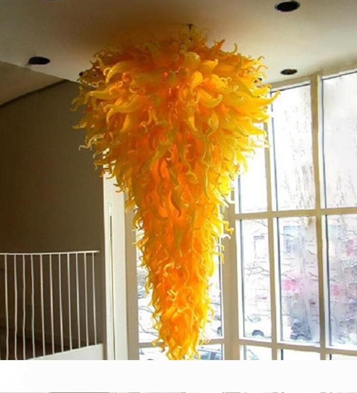 Yellow Glass Flower Chandelier Lighting for Contemporary Villas and Hotels - Handcrafted Modern LED Large Fixture