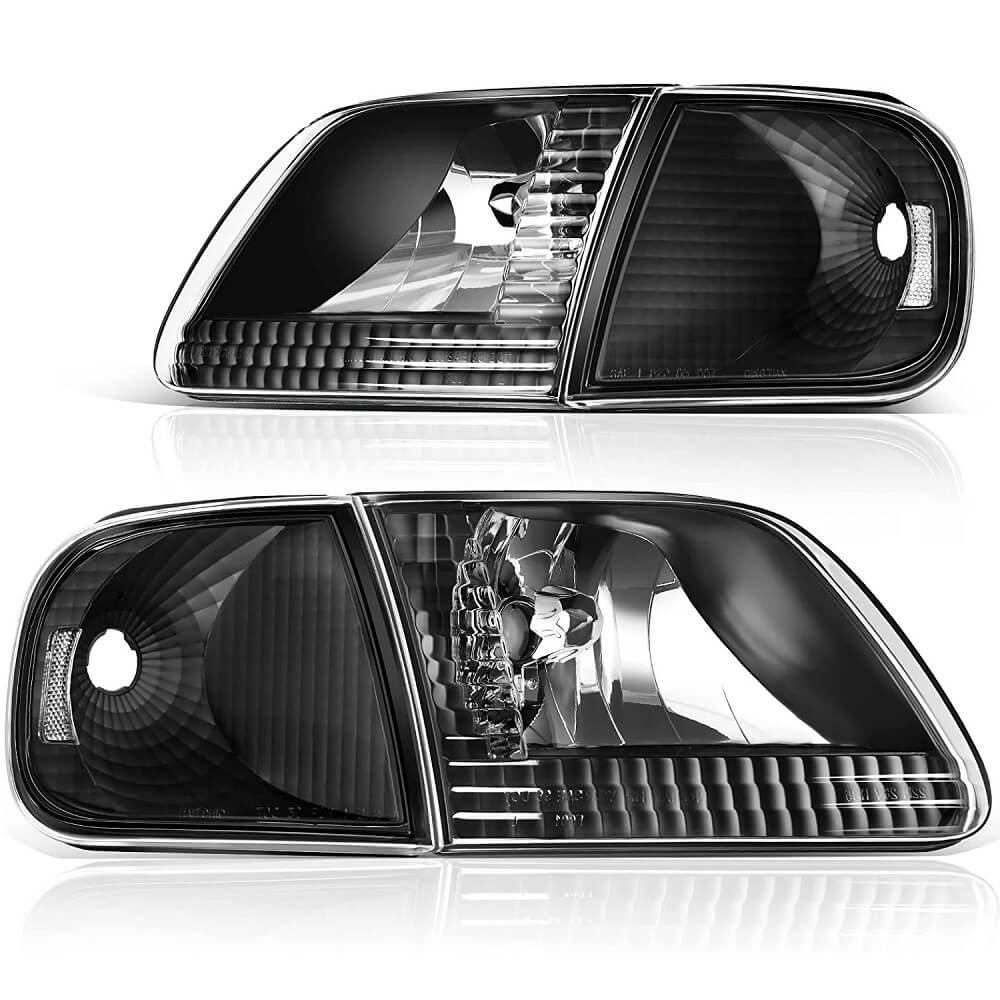 YITAMOTOR 1997-2004 Ford F-150 and 1997-2002 Ford Expedition headlight assembly with black housing, clear reflector and clear lens
