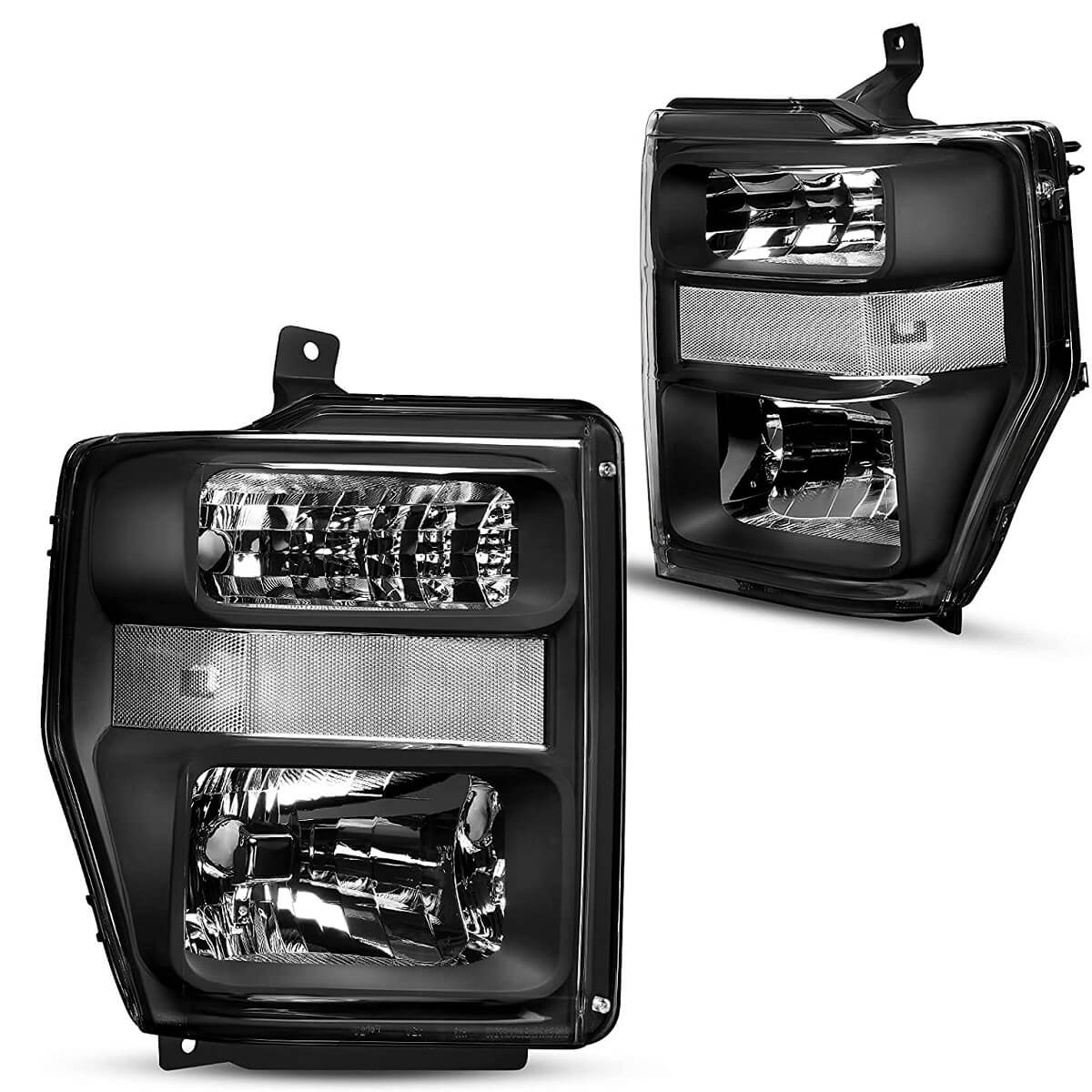 YITAMOTOR 2008-2010 Ford Super Duty headlight set with black housing, clear lens and reflector