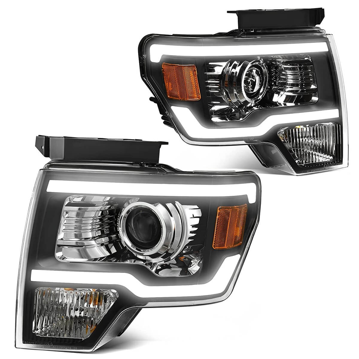 YITAMOTOR 2009-2014 Ford F150 LED headlight assembly with black housing and amber reflector