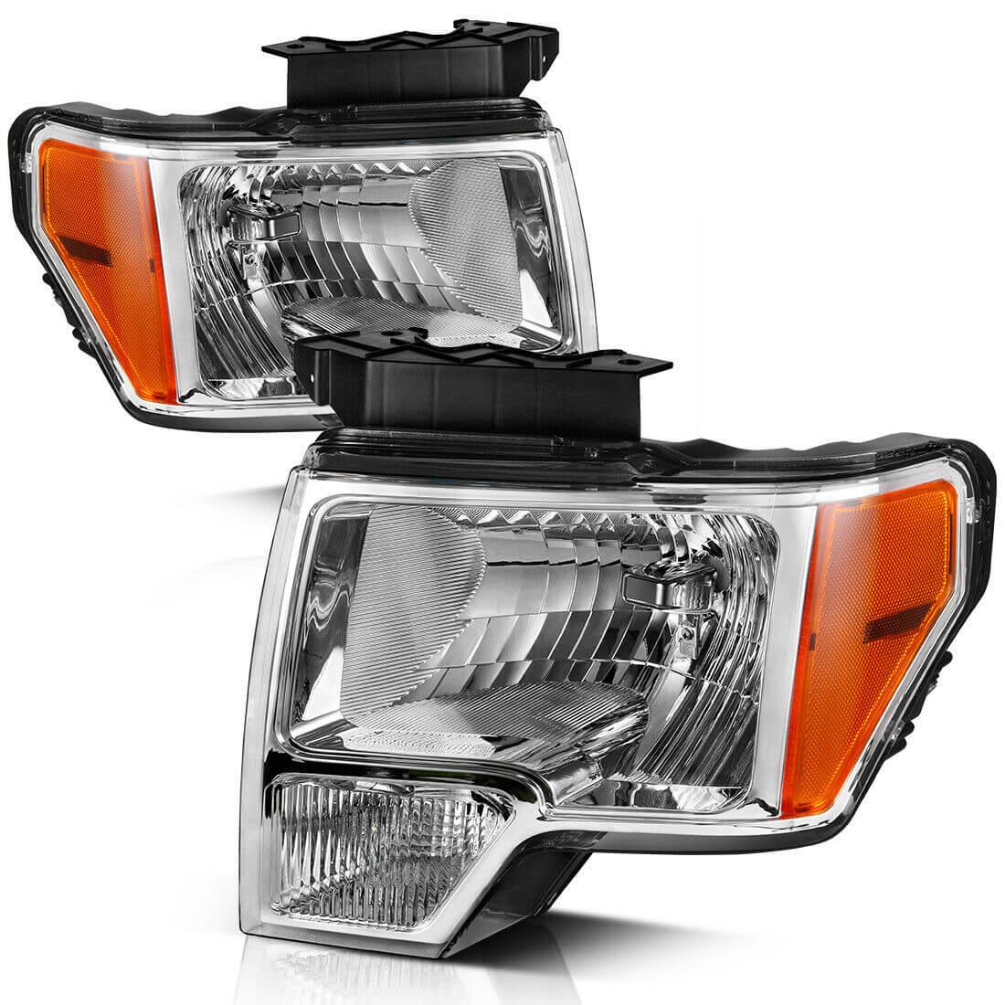 YITAMOTOR 2009-2014 Ford F150 Pickup OE-style Chrome Housing Clear Lens Headlight Assembly