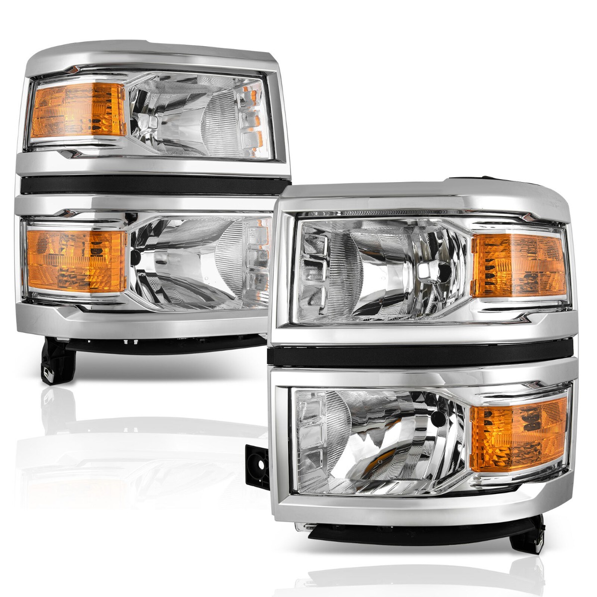 YITAMOTOR Chrome Headlights with Amber Side Markers for 2014-2015 Chevy Silverado 1500