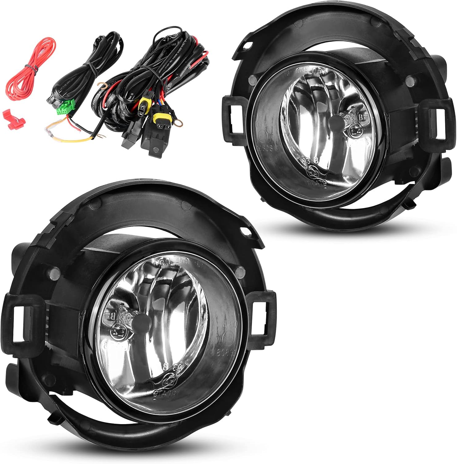 YITAMOTOR fog lights designed for 2005-2015 Xterra and 2010-2019 Frontier models, featuring H11 12V 55W bulbs, wiring harness, and switch