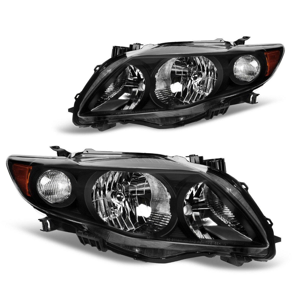 YITAMOTOR Front Headlights for 2009-2010 Toyota Corolla in Black and Amber, Pair Set