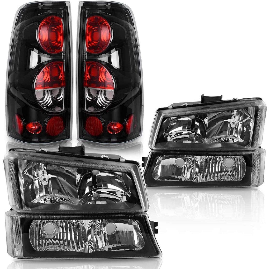 YITAMOTOR Headlight and Taillight Set for 2003-2007 Chevy Silverado Models in Black Housing