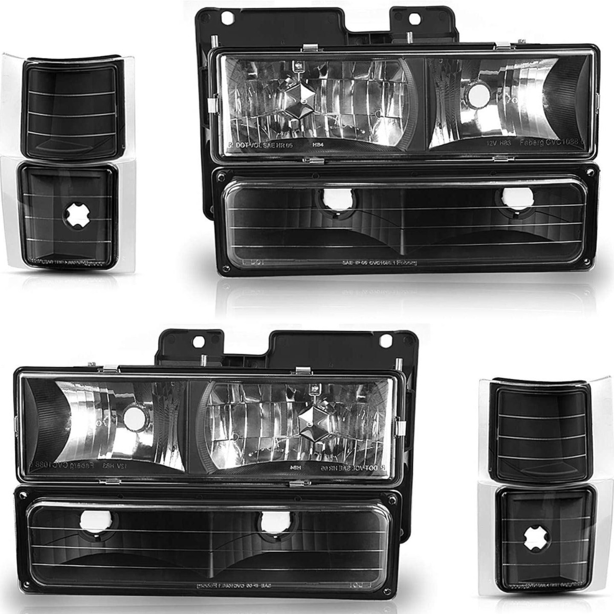 YITAMOTOR庐 Headlight Assembly Compatible with 1994-1999 Chevy C/K Series 1500 2500 3500/Tahoe/Suburban/Silverado Crystal Headlamp w/Corner & Bumper Li