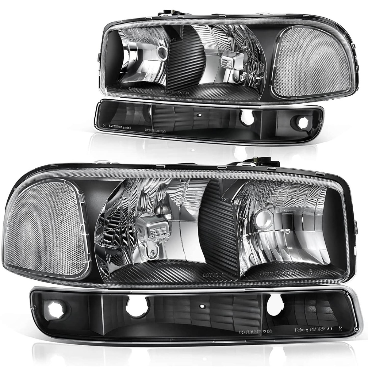 YITAMOTOR headlight assembly fits 1999-2006 GMC Sierra 1500/2500 and 2000-2006 GMC Yukon/Yukon XL 1500/2500 models with black housing and clear reflector