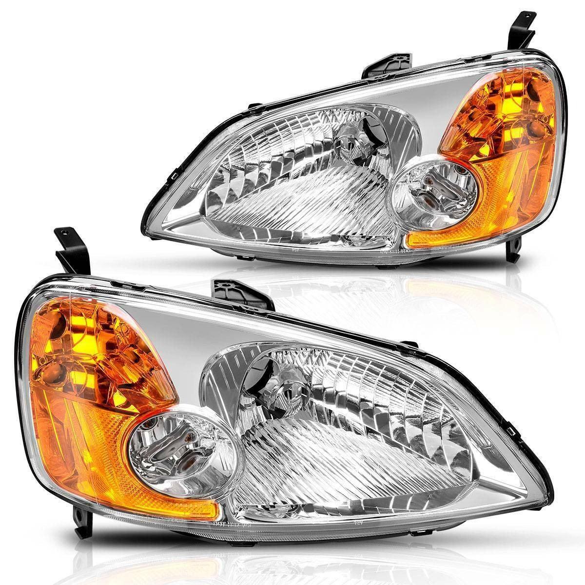 YITAMOTOR headlight assembly fits 2001-2003 Honda Civic, replacing both driver and passenger side headlamps with chrome housing