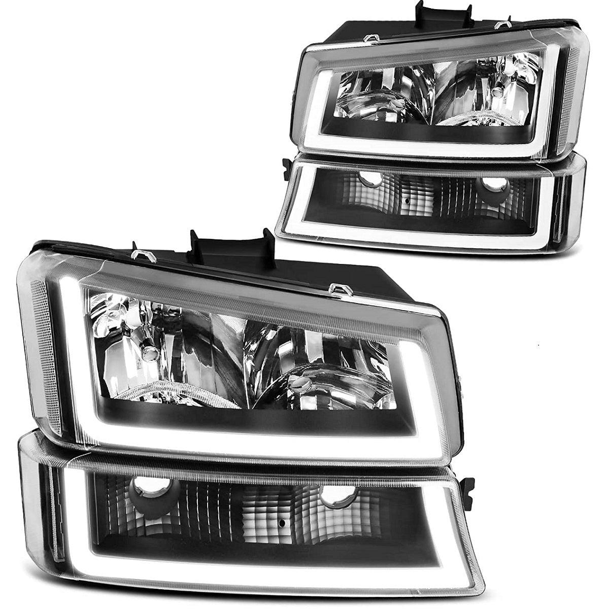 YITAMOTOR headlight assembly fits 2003-2007 Chevy Silverado Avalanche 1500/2500/3500 models with black housing and amber reflector