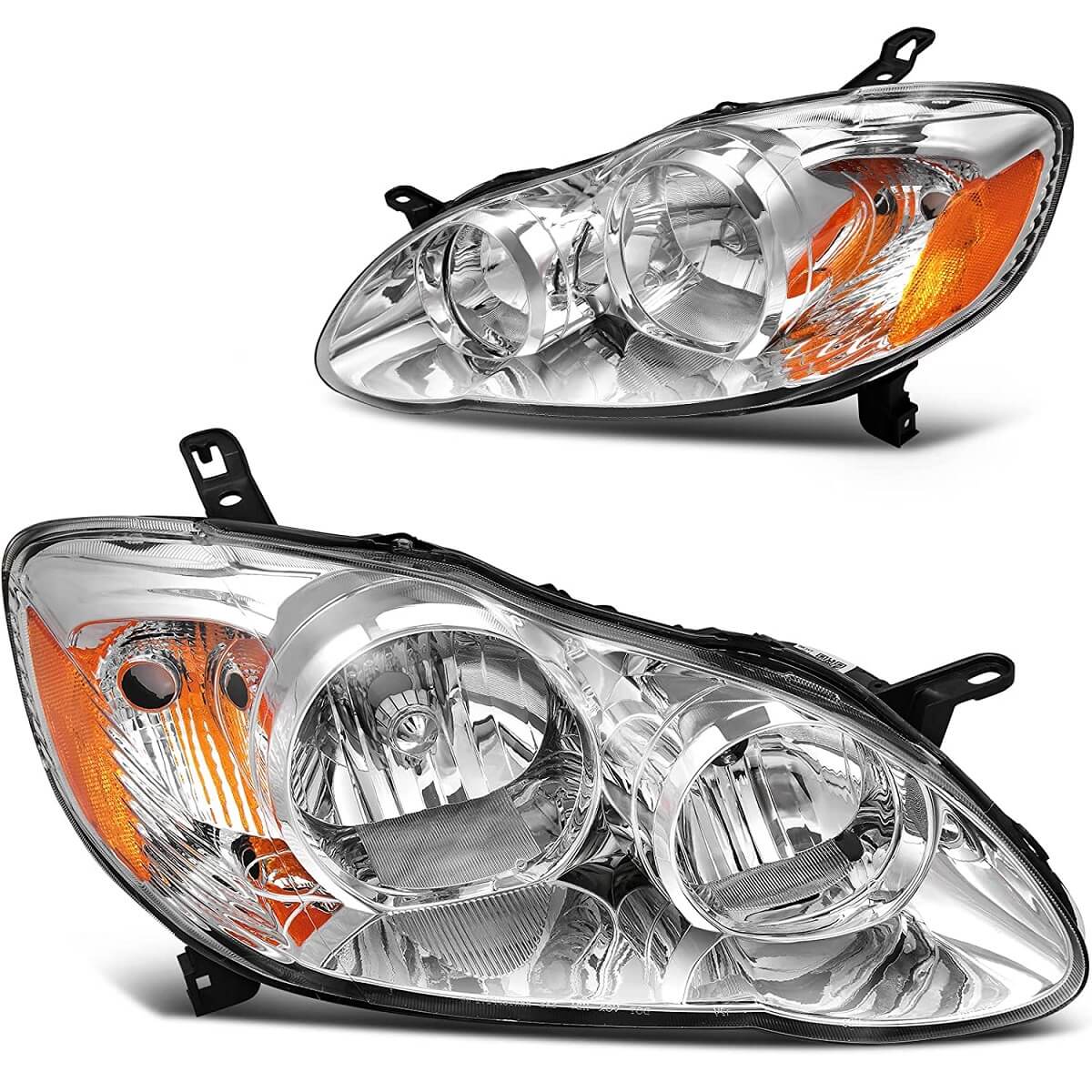 YITAMOTOR headlight assembly fits 2003-2008 Corolla models with chrome housing, amber reflector and clear lens for both driver and passenger sides
