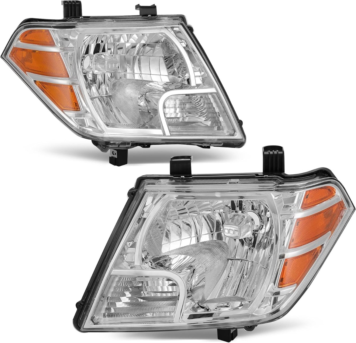 YITAMOTOR headlight assembly fits 2009-2021 Nissan Frontier with chrome housing and amber reflector clear lens