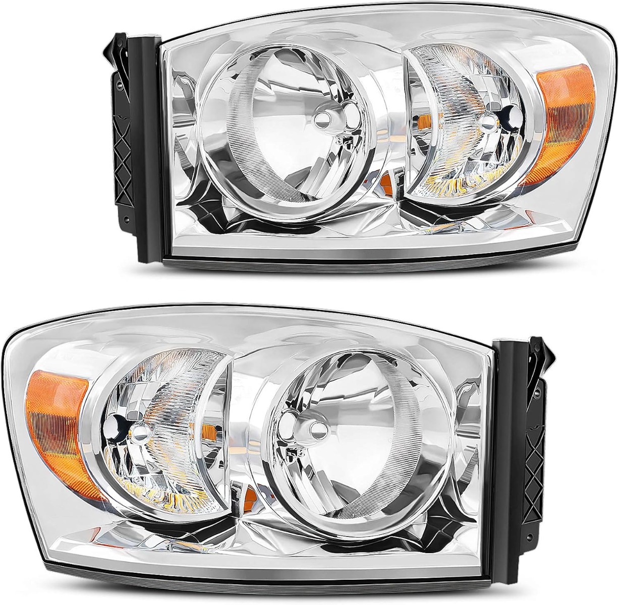 YITAMOTOR庐 Headlight Assembly for 06-08 Dodge Ram 1500 and 06-09 Ram 2500/3500, Replacement Headlamp with Chrome Housing and Amber Light