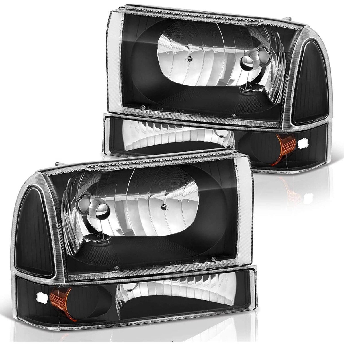 YITAMOTOR Headlight Assembly for 1999-2004 Ford F250-F550 Super Duty & 2000-2004 Excursion, OE Replacement in Black Housing