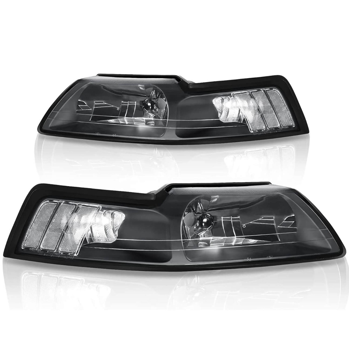 YITAMOTOR Headlight Assembly for 1999-2004 Ford Mustang with Black Housing and Clear Reflector