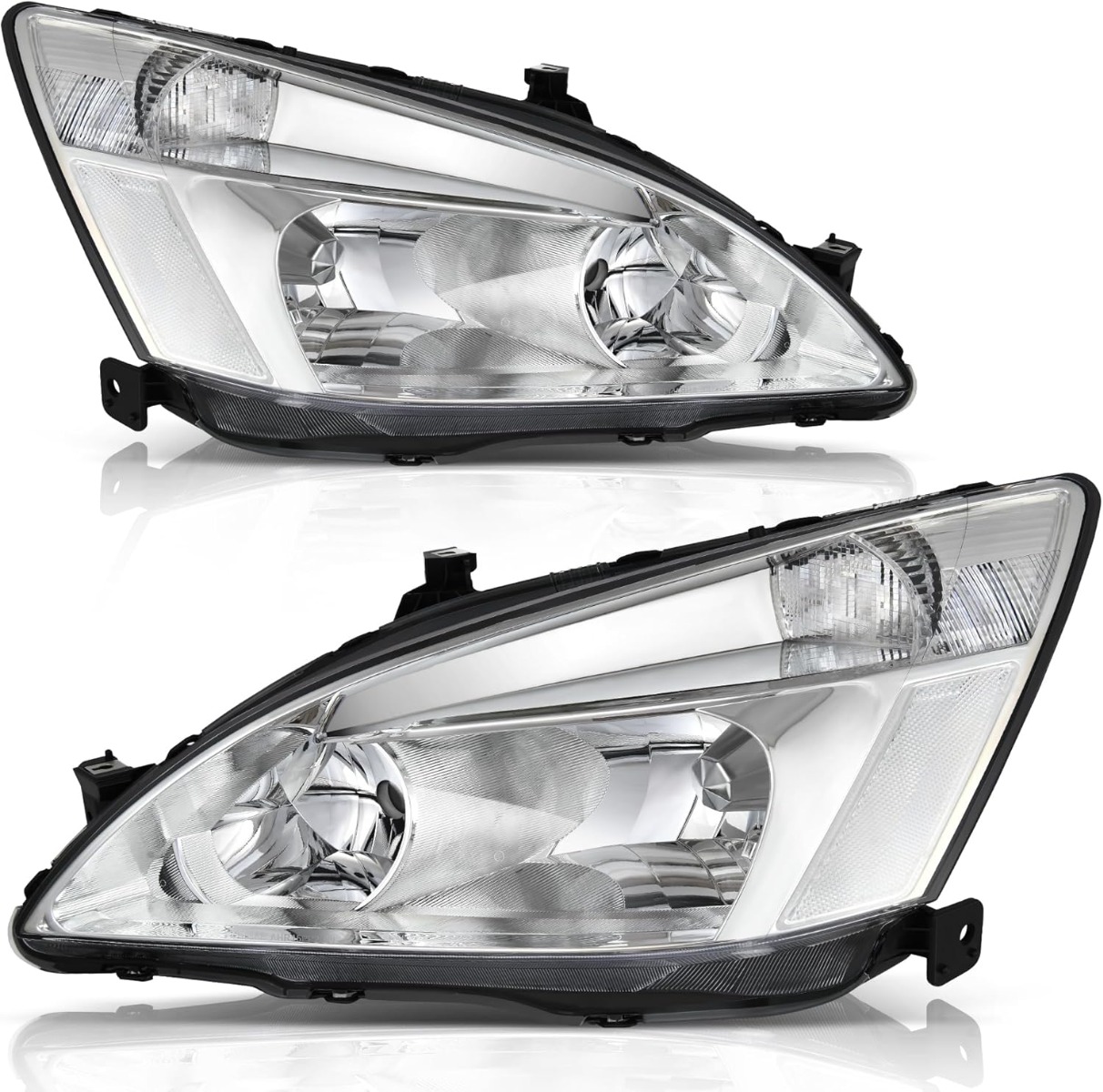 YITAMOTOR Headlight Assembly for 2003-2007 Honda Accord, OE Replacement with Chrome Housing and Clear Reflectors & Lens