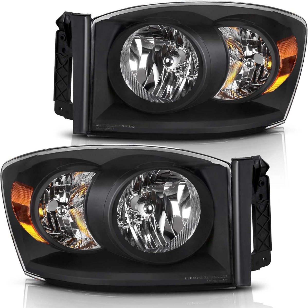YITAMOTOR Headlight Assembly for 2006-2008 Dodge Ram 1500 and 2006-2009 Ram 2500/3500 Pickup, Replacement Headlamp with Black Housing
