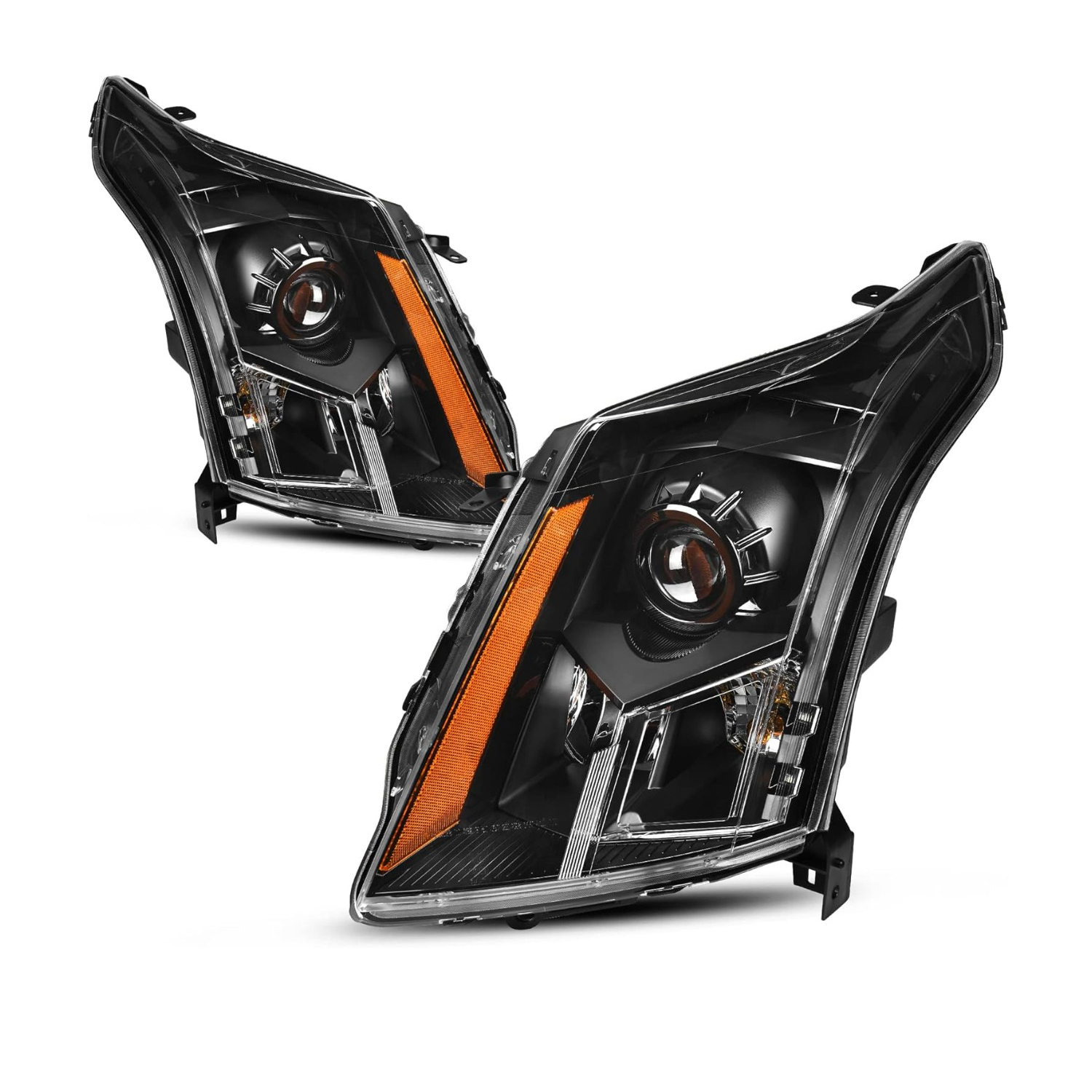 YITAMOTOR庐 Headlight Assembly for 2010-2016 Cadillac SRX (Halogen Models Only) Black Housing with Clear Lens and Amber Reflector