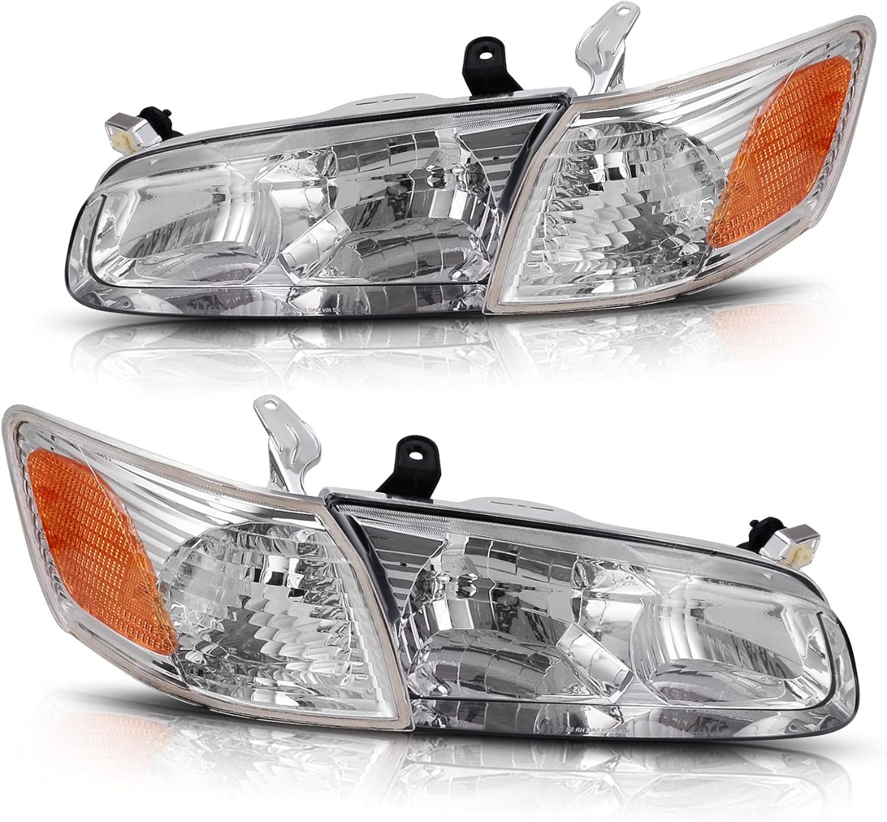 YITAMOTOR headlight assembly pair for 2000-2001 Camry, chrome housing with clear lens and amber reflector, replaces both driver and passenger side lights