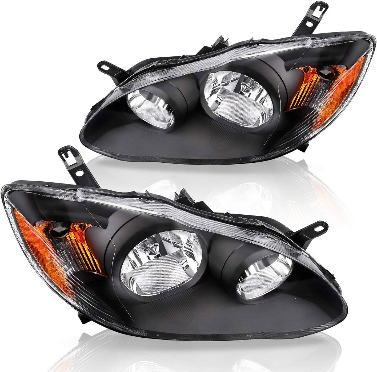 YITAMOTOR headlight assembly replacement for 2003-2008 Corolla with black housing and amber reflector