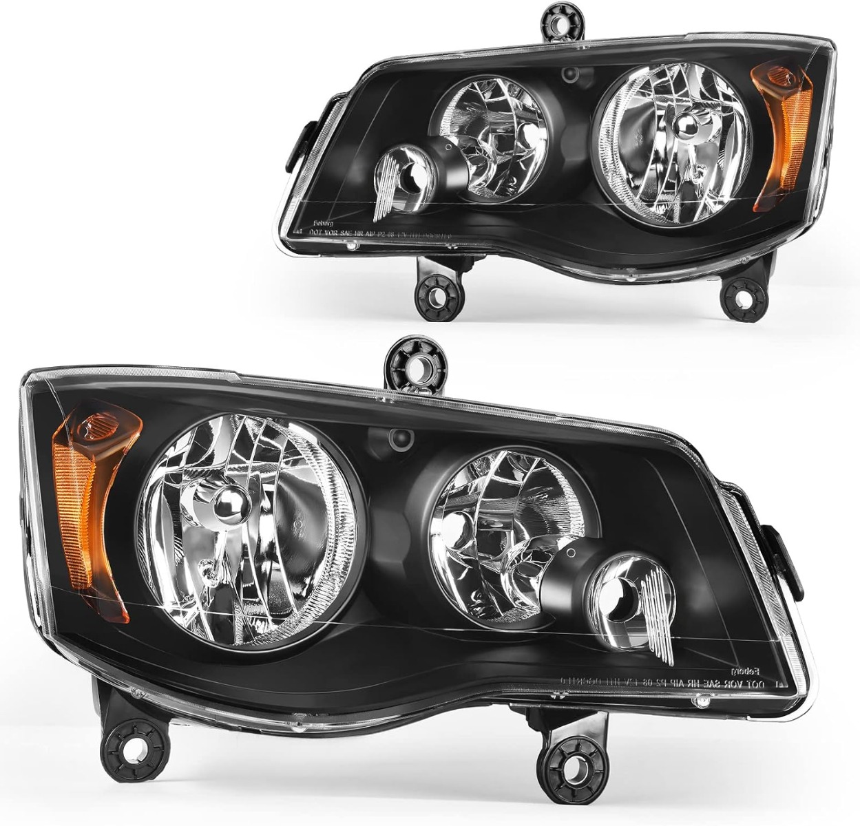 YITAMOTOR庐 Headlights Assembly Compatible with 2011-2019 Dodge Grand Caravan 2008-2016 Chrysler Town & Country Black Housing Amber Reflector