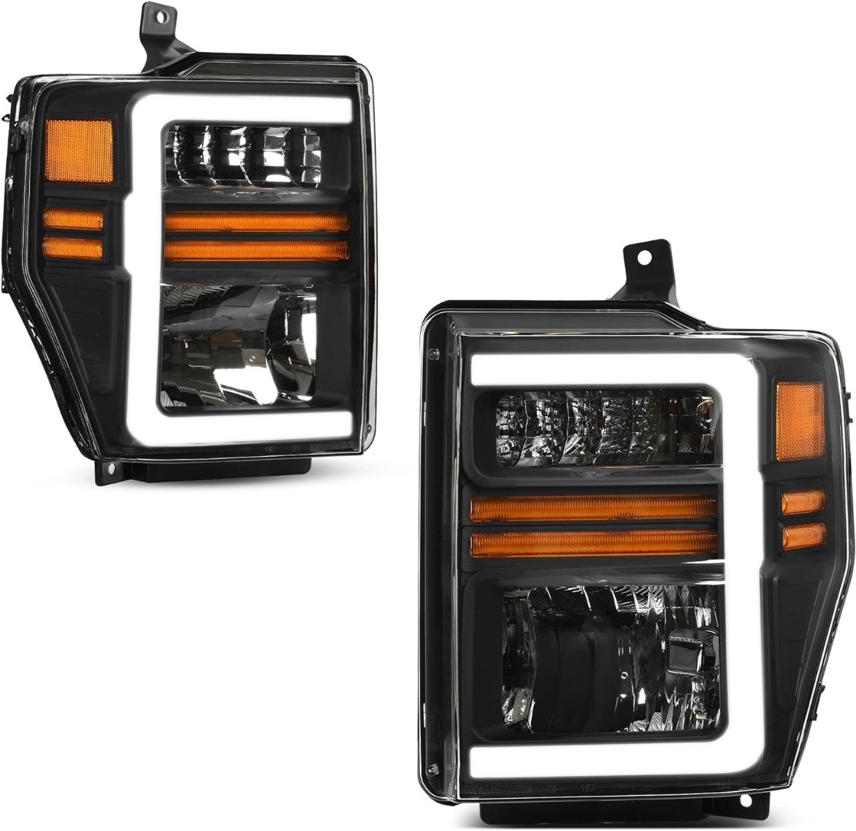 YITAMOTOR LED DRL headlight assembly for 2008-2010 Ford F250/F350/F450 Super Duty, black housing with clear lens