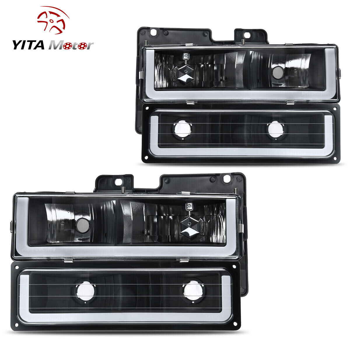 YITAMOTOR LED DRL headlight assembly replacement pair for 1990-1999 Chevy C/K C10 Suburban Tahoe and GMC Yukon models with daytime running lights