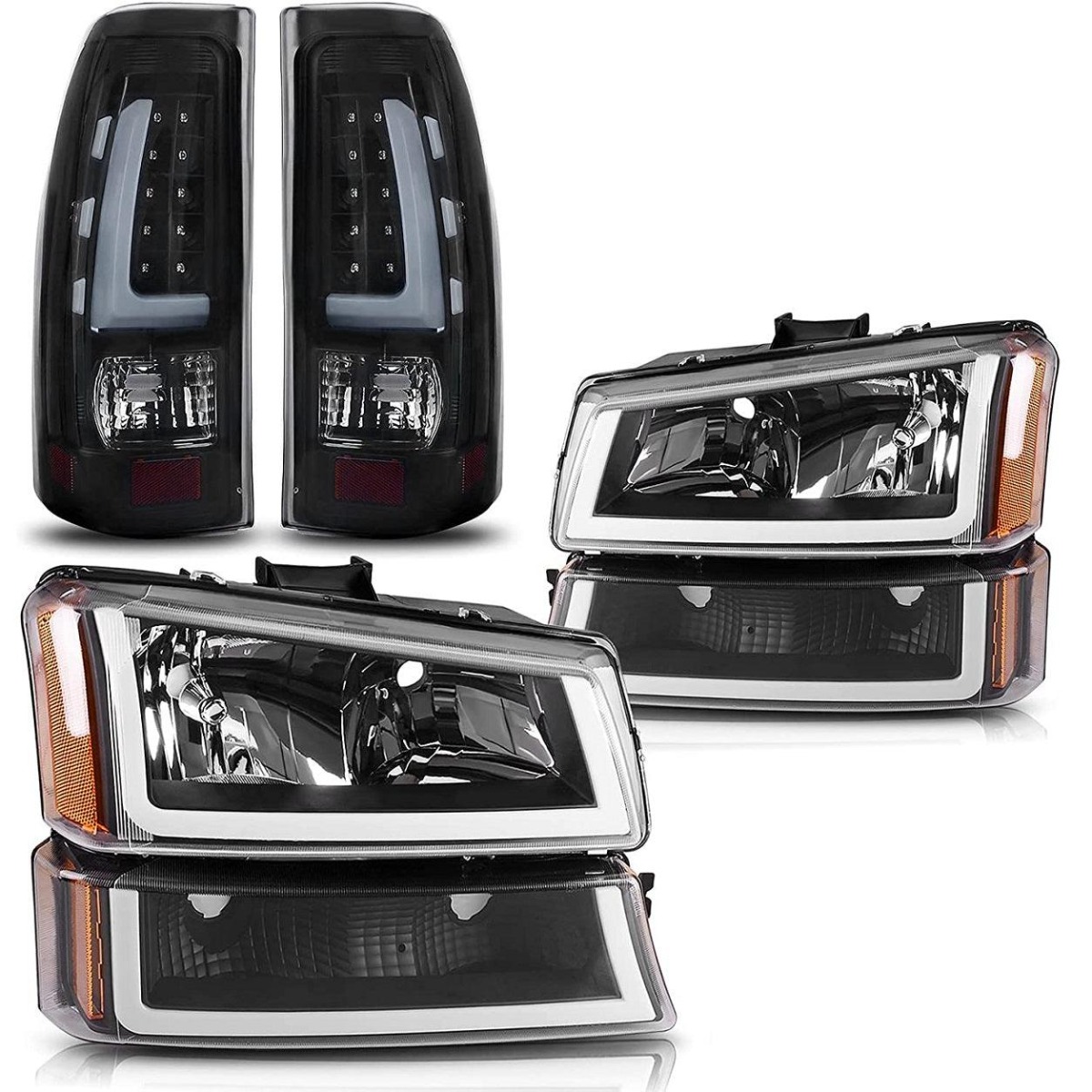YITAMOTOR LED headlight and taillight set for 2003-2006 Chevy Silverado with black housing