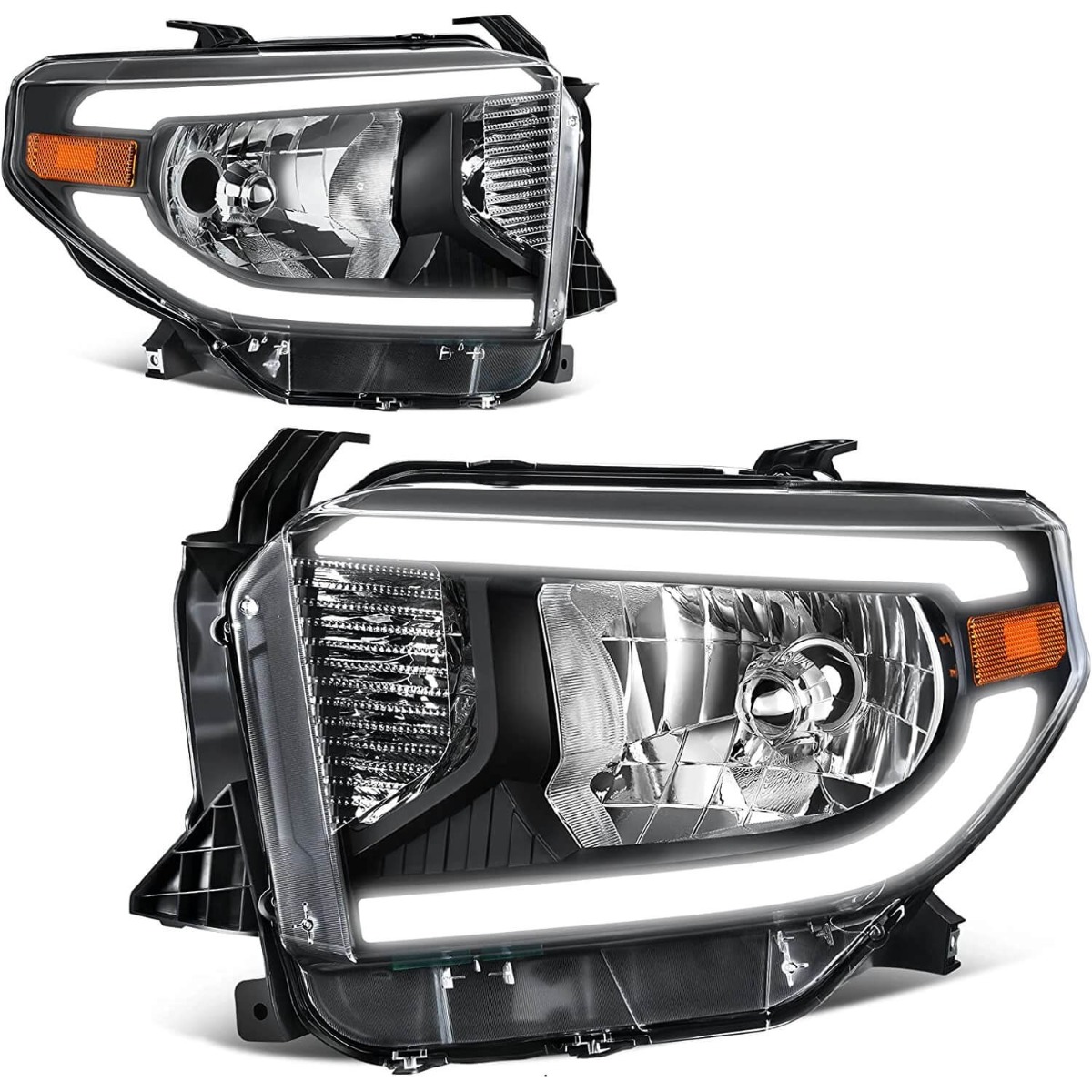YITAMOTOR LED headlight assembly for 2014-2021 Toyota Tundra halogen models with black housing