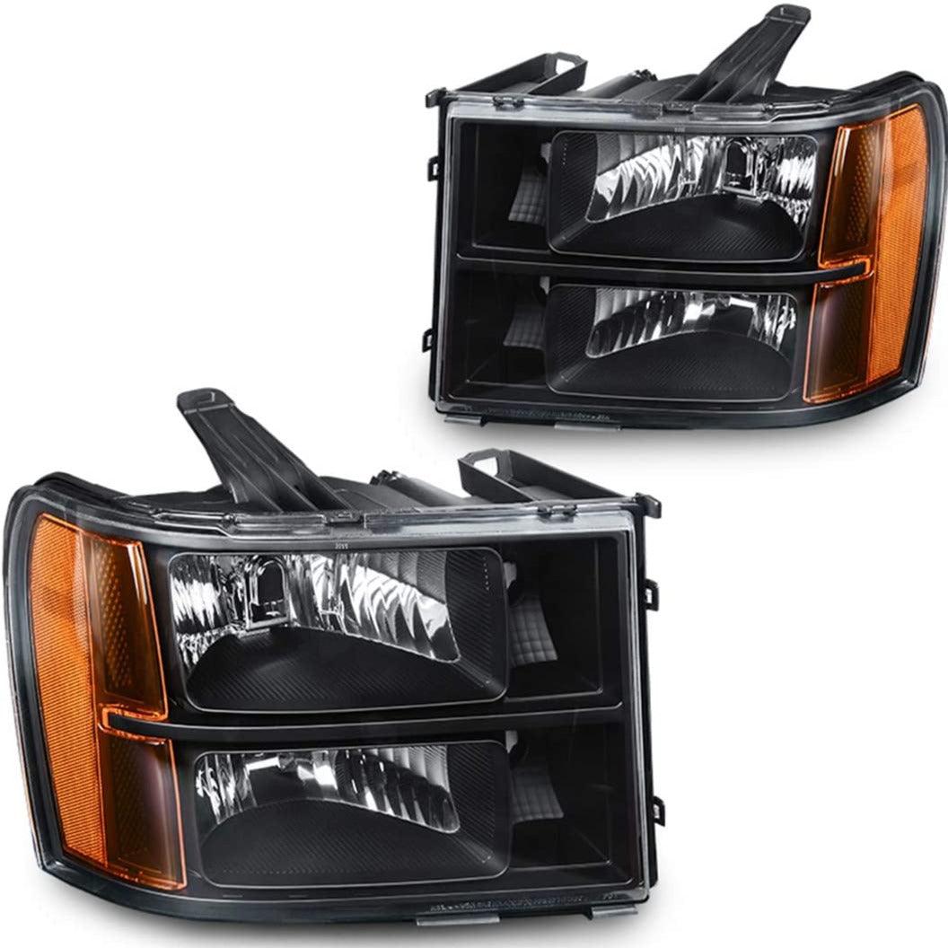 YITAMOTOR offers black housing headlight assemblies with amber reflectors for 07-13 GMC Sierra 1500 and 07-14 Sierra 2500HD/3500HD models