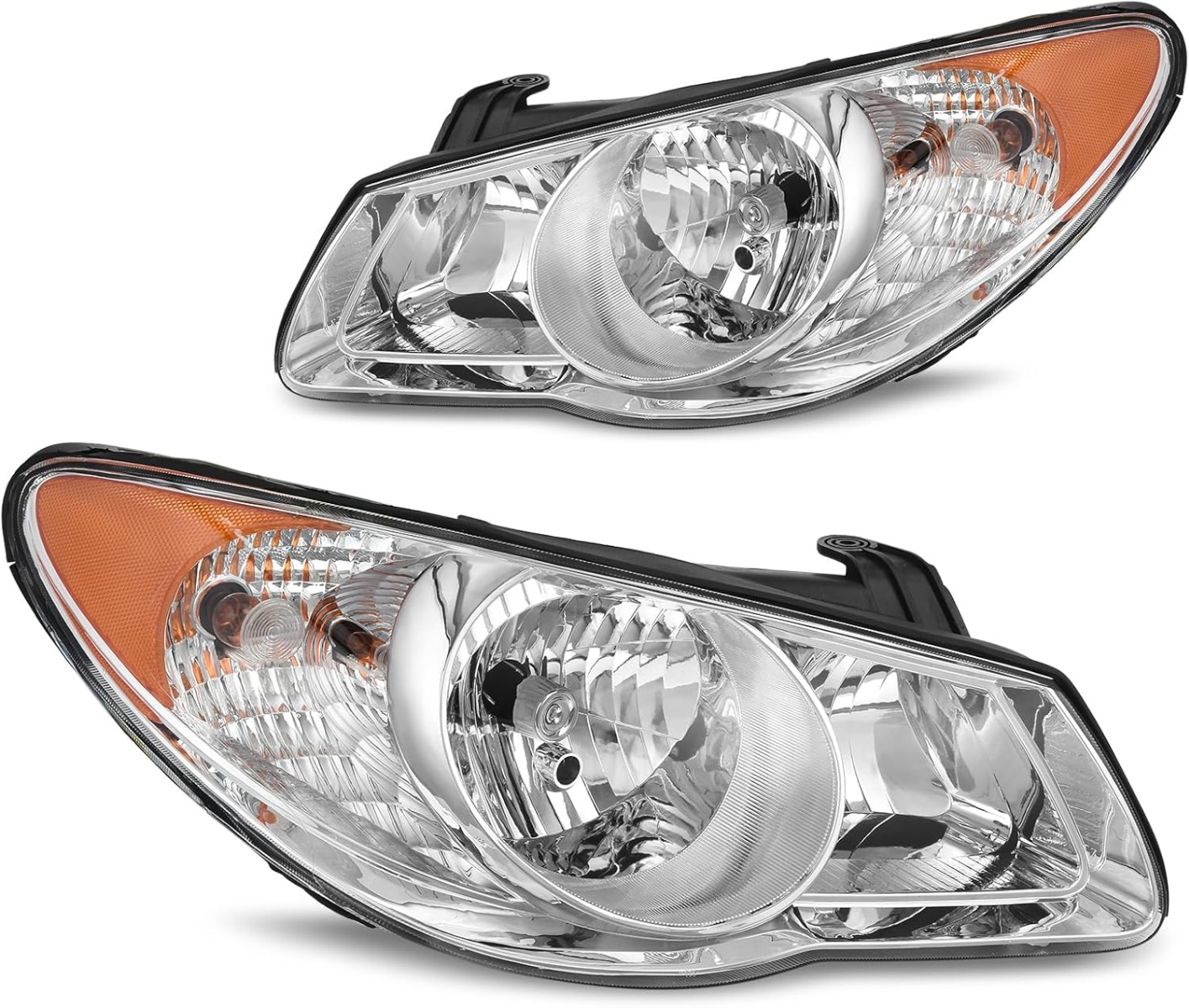 YITAMOTOR replacement headlight assembly for 2007-2010 Hyundai Elantra with chrome housing and amber reflector