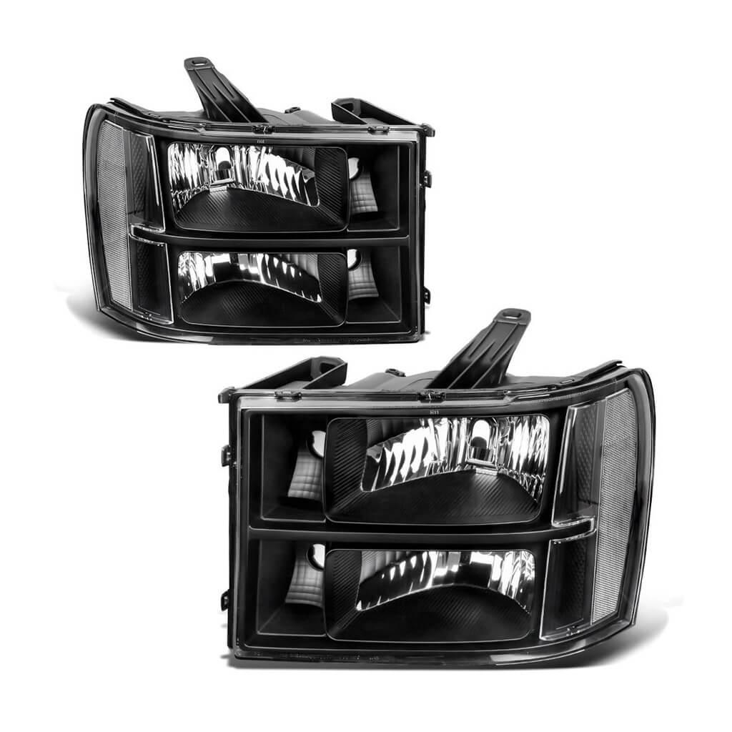 YITAMOTOR replacement headlight assembly with black housing and clear lens for 2007-2013 GMC Sierra 1500 and 2007-2014 Sierra 2500HD/3500HD models