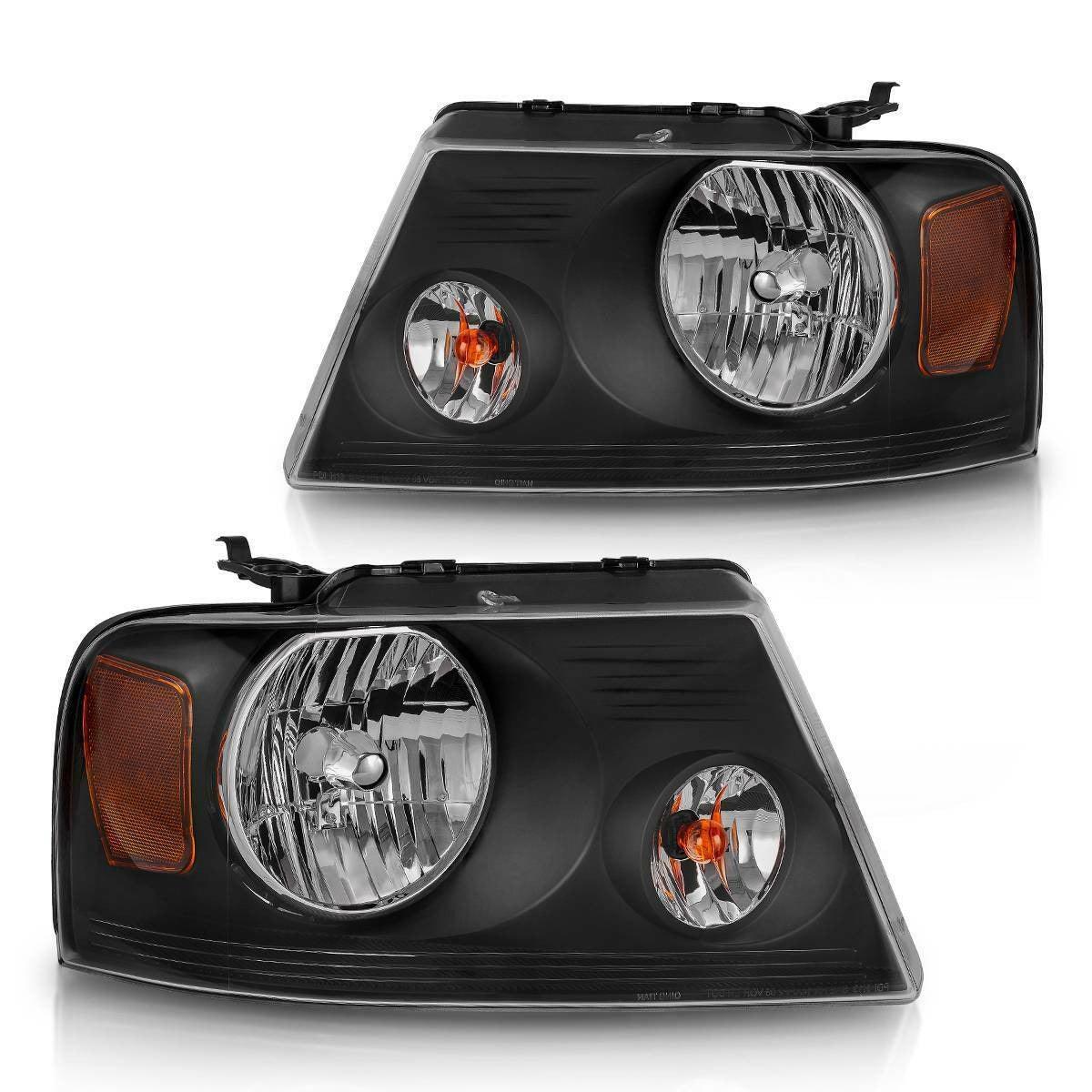 YITAMOTOR replacement headlight set for 2004-2008 Ford F150 and 2006-2008 Lincoln Mark LT with black housing and clear lenses