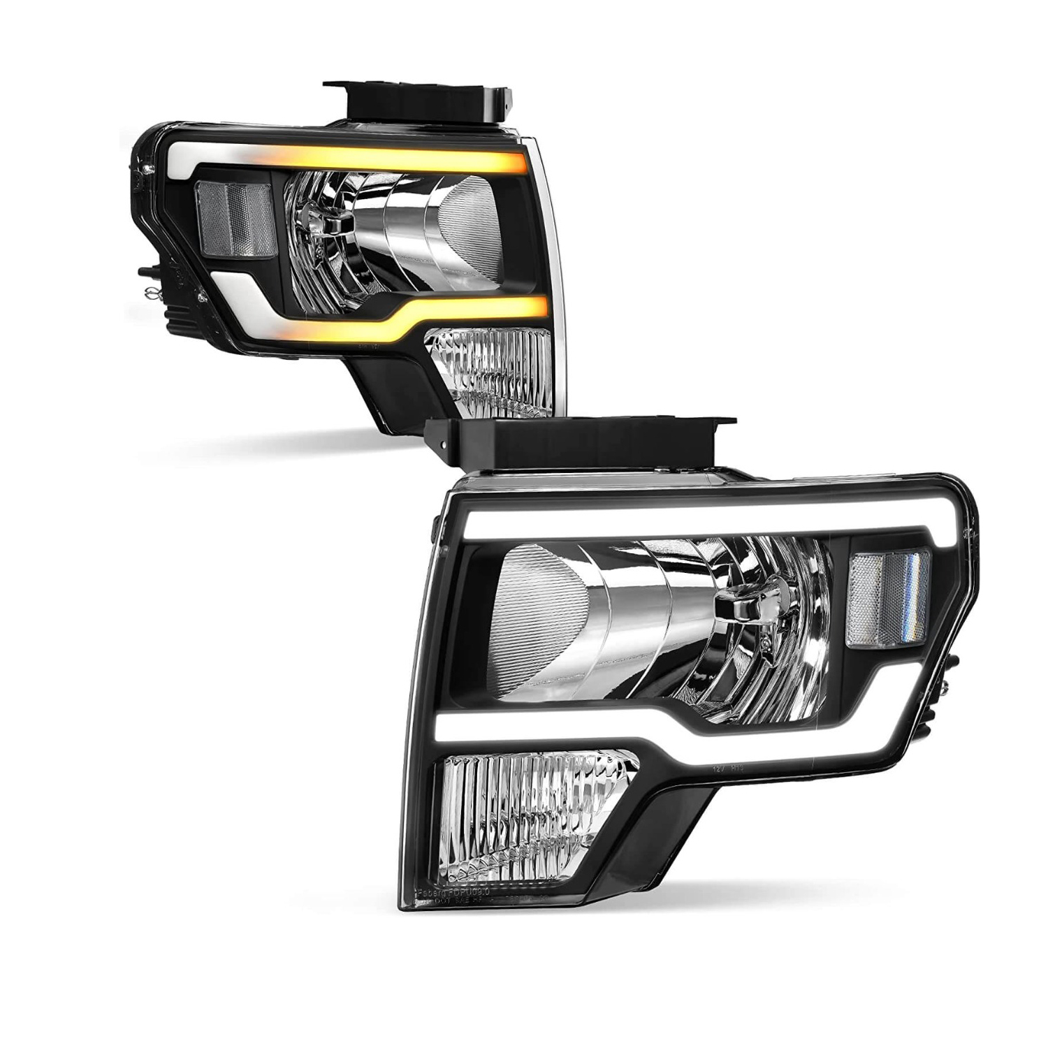 YITAMOTOR Switchback LED DRL headlight assembly for 2009-2014 Ford F150 with black housing and clear reflector