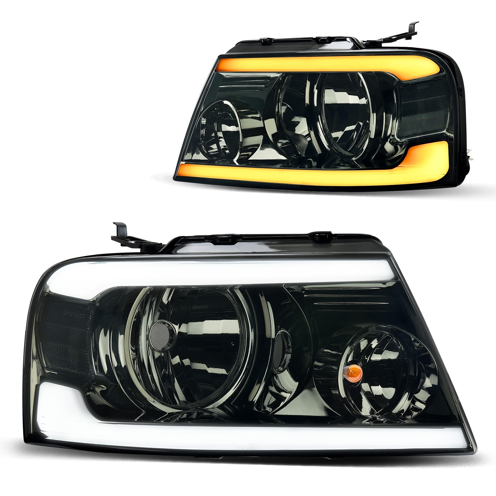 YITAMOTOR Switchback LED Tube Headlights Assembly for 04-08 Ford F150 F-150, DRL Headlamp Replacement Pair with Smoked Daytime Running Lights