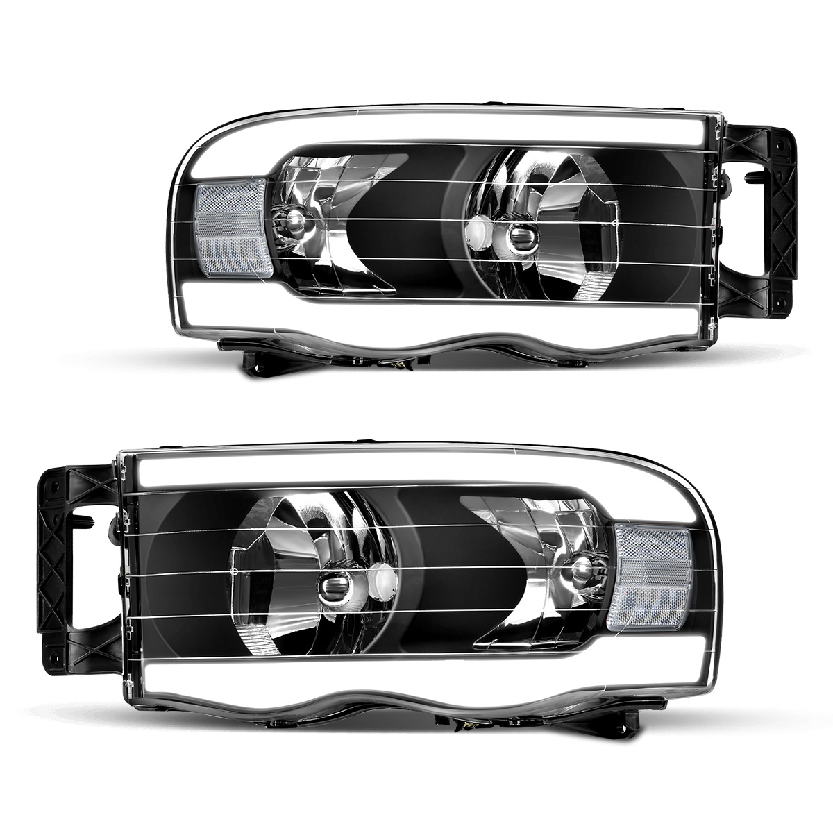YITAMOTOR Switchback Turn Signal & LED DRL Headlights Compatible with 2002-2005 Dodge Ram 1500/2500/3500 Pickup