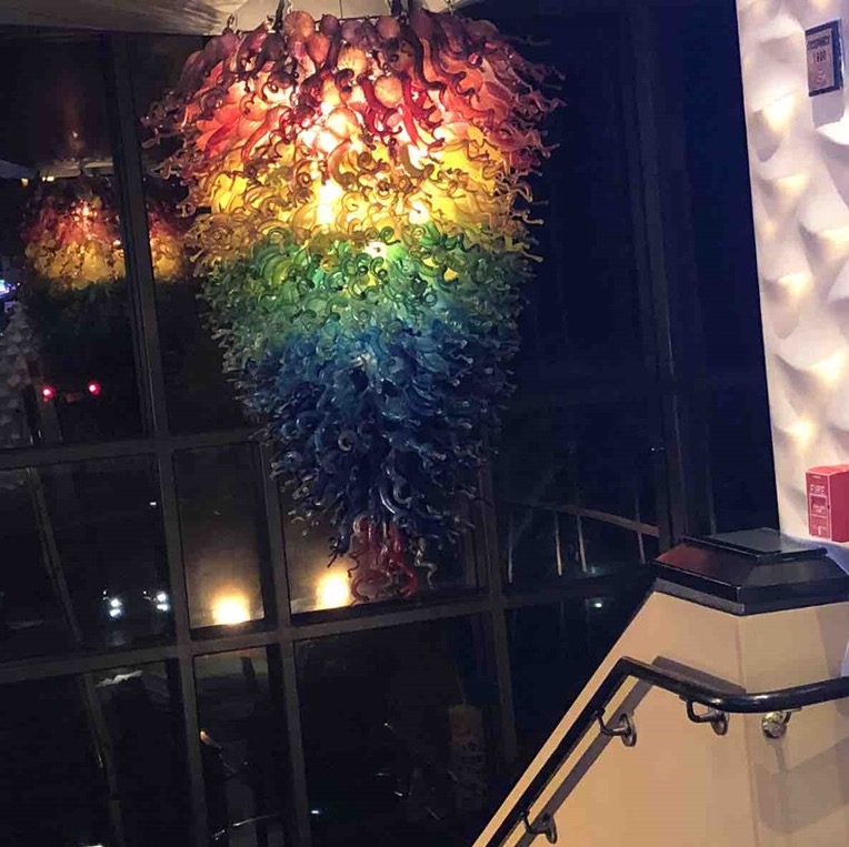 Zhongshan Lighting Lamps Hand Blown Ceiling Lamp Gradually Color Big Villa Stained Glass Chandelier Lights